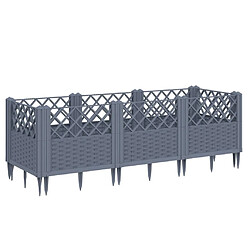 vidaXL Jardinière avec piquets bleu gris 123,5x43,5x43,5 cm PP