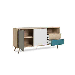 Avis Mes Buffet 2 portes 2 tiroirs 150x40x71 cm naturel et bleu - BAULEO