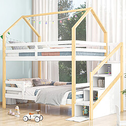 Acheter ComfortXL Lit pour enfants en bois de pin en forme de maison, Blanc et couleur bois, 90 x 200 cm