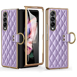 Coque en TPU + PU étui à chocs, motif losanges, électroplaqué pour votre Samsung Galaxy Z Fold4 5G - violet