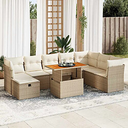 vidaXL Salon de jardin avec coussins 9 pcs beige résine tressée acacia