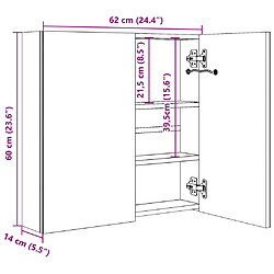 vidaXL Armoire de salle de bain à miroir LED noir brillant 62x14x60 cm pas cher