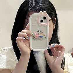 GUPBOO Étui pour iPhone12 Fleurs en trois dimensions jouent ours et lapin dessin animé étui pour téléphone portable filles japonaises et coréennes