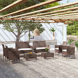 Maison Chic Salon de jardin 8 pcs + coussins - Mobilier/Meubles de jardin - Table et chaises d'extérieur Résine tressée Marron -MN61473