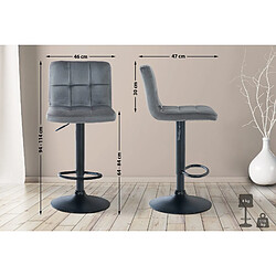 Avis Decoshop26 Tabouret de bar chaise haute x 1 avec coutures décoratives carrées assise en velours gris foncé pieds en métal noir 10_0005331