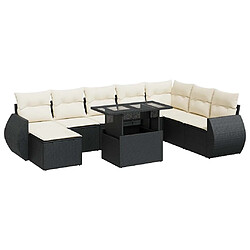 vidaXL Salon de jardin 9 pcs avec coussins noir résine tressée