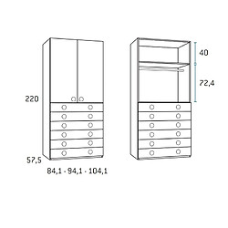 Inside 75 Armoire 2 portes 6 tiroirs 94,1 x 57,5 x 220 cm