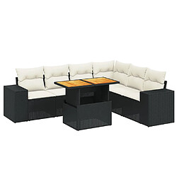 vidaXL Salon de jardin 7 pcs avec coussins noir résine tressée