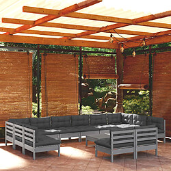 Maison Chic Salon de jardin 13 pcs avec coussins, Ensemble Tables et chaises d'extérieur gris bois de pin massif -GKD575569