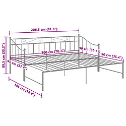 vidaXL Cadre de canapé-lit extensible sans matelas gris métal 90x200cm pas cher