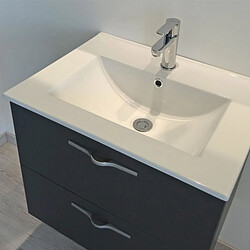 Acheter Dansmamaison Ensemble meuble de salle de bain suspendu 2 tiroirs 60 cm Blanc + miroir + colonne- KUNDO