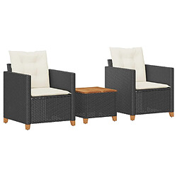 Maison Chic Ensemble de bistro 3 pcs coussins,Table + chaises + coussins de jardin noir résine tressée acacia -GKD802889