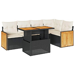 vidaXL Salon de jardin 6 pcs avec coussins noir résine tressée acacia