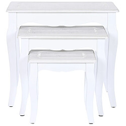 Pegane Set de 3 table d'appoint en bois MDF coloris blanc - Longueur 53/41.5/30 x Profondeur 35/30.5/24.5 x Hauteur 47/38/28 cm