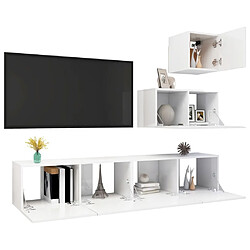 Avis Maison Chic Ensemble de meubles TV 4 pcs | Banc TV Moderne pour salon | Meuble de Rangement - Blanc brillant Aggloméré -MN97780