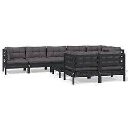 Maison Chic Salon de jardin 9 pcs + coussins - Mobilier/Meubles de jardin - Table et chaises d'extérieur Noir Bois de pin massif -MN74165