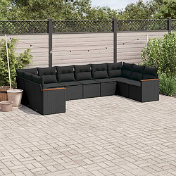 Maison Chic Salon de jardin 10 pcs avec coussins | Ensemble de Table et chaises | Mobilier d'Extérieur noir résine tressée -GKD90113