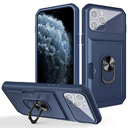 Coque en TPU + acrylique anti-rayures avec béquille rotative et porte-carte Bleu saphir pour votre iPhone 11 Pro 5.8 pouces