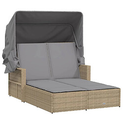 Maison Chic Chaise longue | Transat Bain de soleil double et auvent et coussins mélange beige rotin -GKD83034