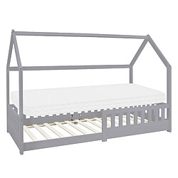 ML-Design Lit enfant+matelas Lit maison Cadre de lit antichute Gris 90x200 cm Lit en bois