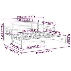 vidaXL Lit coulissant sans matelas noir 2x(90x190) cm pas cher