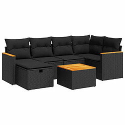 vidaXL Salon de jardin 7 pcs avec coussins noir résine tressée