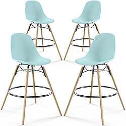 ICONIK INTERIOR Tabourets de Bar - Design Scandinave - Pieds en Bois - Lot de 4 - Skögur Bleu pastel