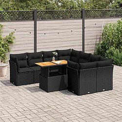 vidaXL Salon de jardin 9 pcs avec coussins noir résine tressée