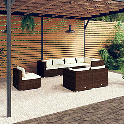 Maison Chic Salon de jardin 8 pcs + coussins - Mobilier/Meubles de jardin - Table et chaises d'extérieur Résine tressée Marron -MN32040