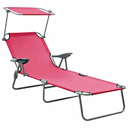 Maison Chic Chaise longue avec auvent | Bain de soleil Relax | Transat acier rose -GKD68917