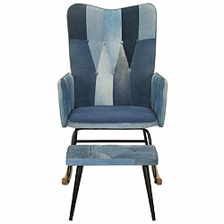 Maison Chic Chaise à bascule avec repose-pied | Fauteuil Relax Denim Bleu Toile patchwork -GKD39573