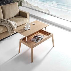 Inside 75 Table basse relevable NORDIC 115 x 65 x 40 cm pieds bois plateau chêne