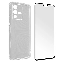 Avizar Coque Vivo V23 5G Silicone Souple Film Verre Trempé 9H noir