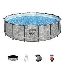 Bestway Piscine tubulaire ronde steel pro max Ø 4.88 x h.1.22 m - effet pierre