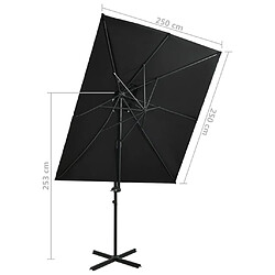 vidaXL Parasol de jardin en porte-à-faux à double toit noir 250x250 cm pas cher