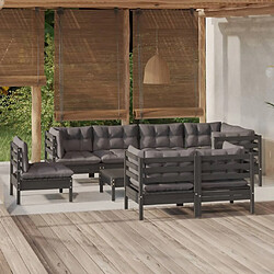 Maison Chic Salon de jardin 9 pcs + coussins - Mobilier/Meubles de jardin - Table et chaises d'extérieur Noir Bois de pin massif -MN22502