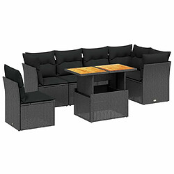 Maison Chic Ensemble Tables et chaises d'extérieur 7pcs avec coussins,Salon de jardin noir résine tressée -GKD761769