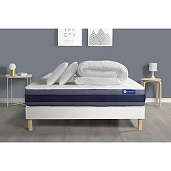 ACTISOM Pack prêt à dormir matelas Ressorts ensachés+Mémoire de forme ACTIFLEX MORPHO 140x190 + sommier KIT blanc +2oreillers+couette