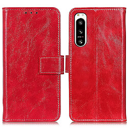 Etui en PU texture rétro crazy horse, anti-chocs avec support pour votre Sony Xperia 5 IV 5G - rouge