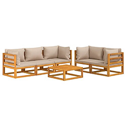 Avis Maison Chic Salon de jardin 6 pcs + coussins - Mobilier/Meubles de jardin - Table et chaises d'extérieur taupe bois massif -MN46010