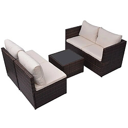 Maison Chic Salon de jardin 5 pcs + coussins - Mobilier/Meubles de jardin - Table et chaises d'extérieur Résine tressée Marron -MN49354 pas cher