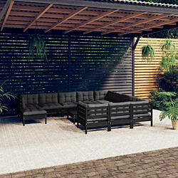 vidaXL Salon de jardin 12 pcs avec coussins Noir Bois de pin