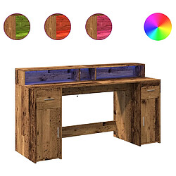 Helloshop26 Bureau table poste de travail meuble d'ordinateur informatique étude avec lumières LED vieux bois bois d'ingénierie brun 02_0023441