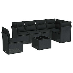 Maison Chic Salon de jardin 7 pcs avec coussins | Ensemble de Table et chaises | Mobilier d'Extérieur noir résine tressée -GKD74323