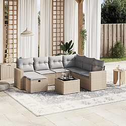 Maison Chic Ensemble à manger d'extérieur 8 pcs avec coussins,Salon de jardin,Mobilier de jardin mélange beige résine tressée -GKD510635