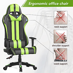 Fauteuil Gamer - BIGZZIA Chaise Gaming Ergonomique - Siège Gamer avec appui-tête et oreiller lombaires - Inclinable 90 °-135 ° -Noir et Vert pas cher