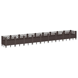 vidaXL Jardinière avec piquets marron 363,5x43,5x43,5 cm PP