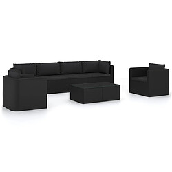 vidaXL Salon de jardin 7 pcs avec coussins Résine tressée Noir