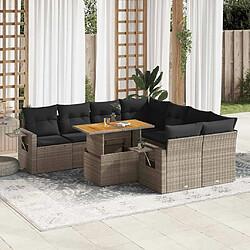 vidaXL Salon de jardin 9 pcs avec coussins gris résine tressée