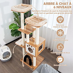 Helloshop26 Arbre à chat 175cm à 6 niveaux avec niche et coussin amovible grande tour de jeu pour chat avec poteaux en sisal beige 20_0007648 pas cher